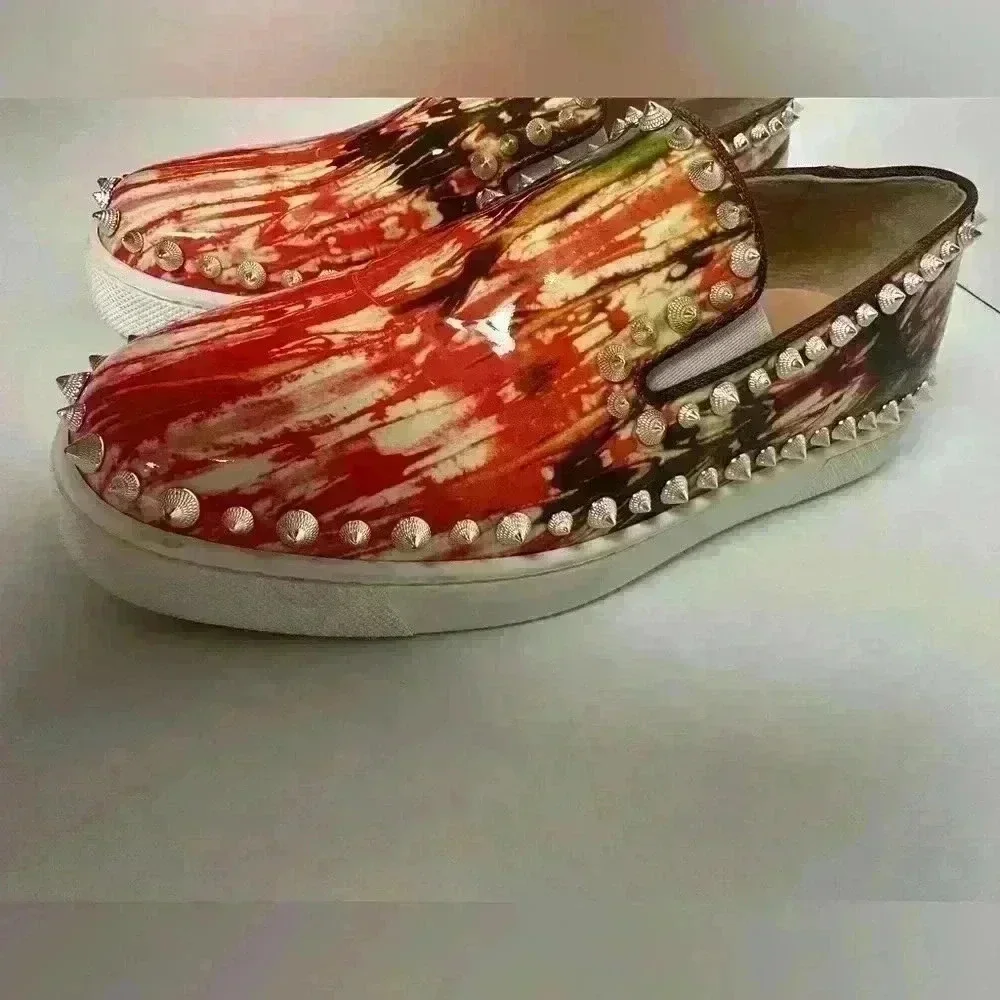 Authentic Christian Louboutin PIK Boat Flat Bazin Sneaker Spike 36.5 (US6.5)
